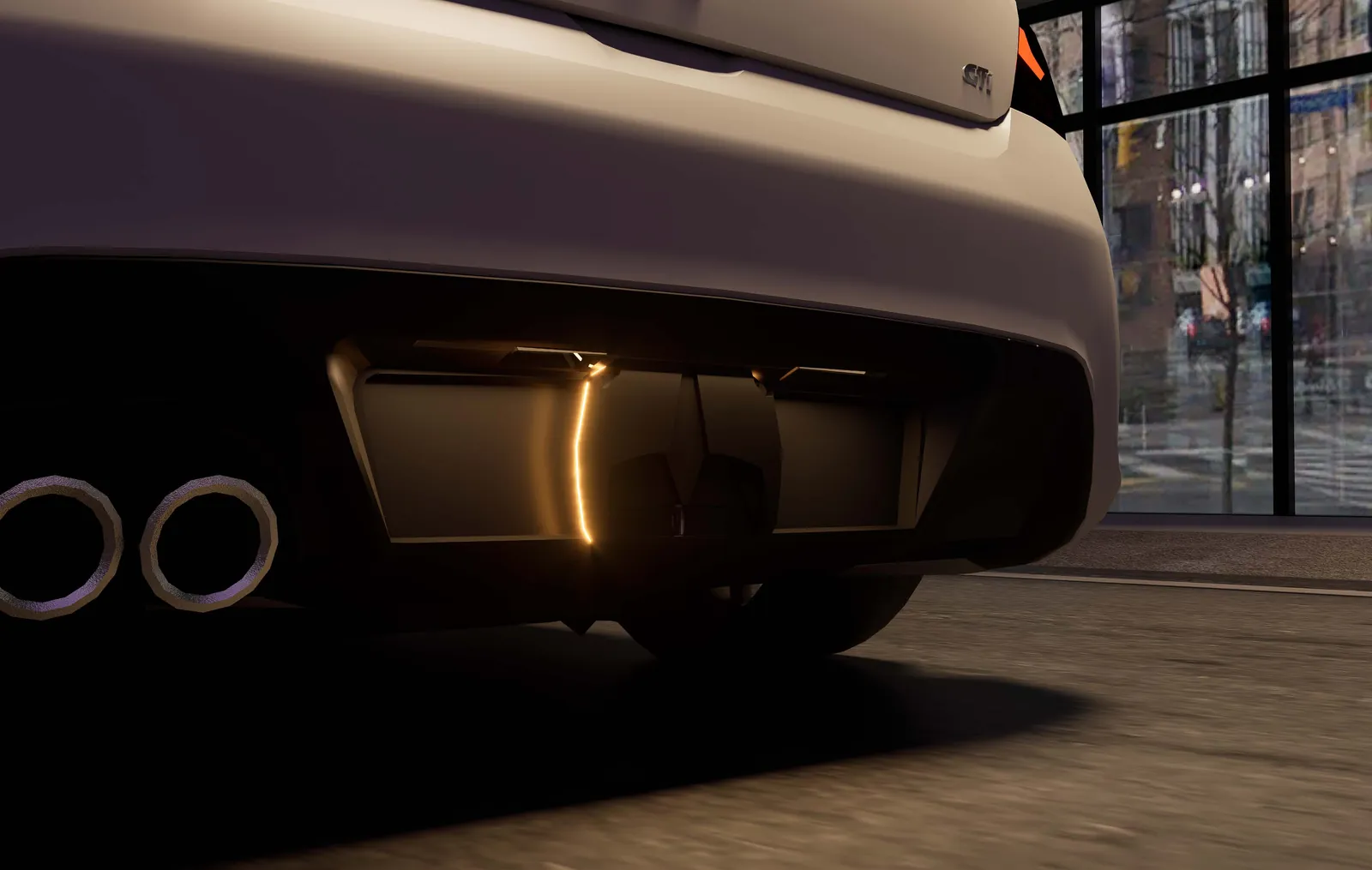 Primer plano del paragolpes trasero y las salidas de escape dobles del Peugeot 308